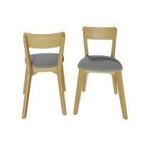 2 Cadeiras de madeira cor mel e estofado cinza | Coleção Scandian